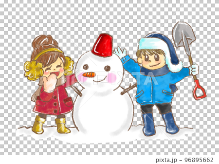雪だるまを作る子ども達 雪だるまを作る子ども達 96895662