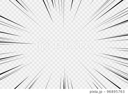 Manga transparent background, explosion action and speed effect, vector radial lines. Manga comic book background template for anime superhero action and fight motion blast lines frame 96895763