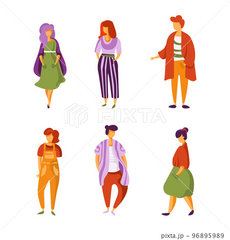 People Characters in Different Clothing and Hairstyle Standing and Walking Vector Set People Characters in Different Clothing and Hairstyle Standing and Walking Vector Set 96895989