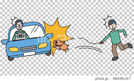 A pet dog and a panicked owner who cause an accident with a car when the leash breaks during a walk A pet dog and a panicked owner who cause an accident with a car when the leash breaks during a walk 96896167