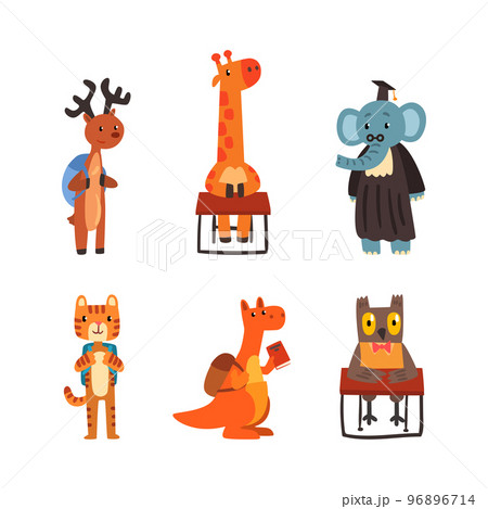 Animals Character with Backpack and Book Engaged in School Education Vector Set Animals Character with Backpack and Book Engaged in School Education Vector Set 96896714