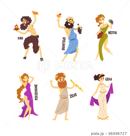 Ancient Greek Gods and Mythological Deities of Olympia Vector Set 96896727