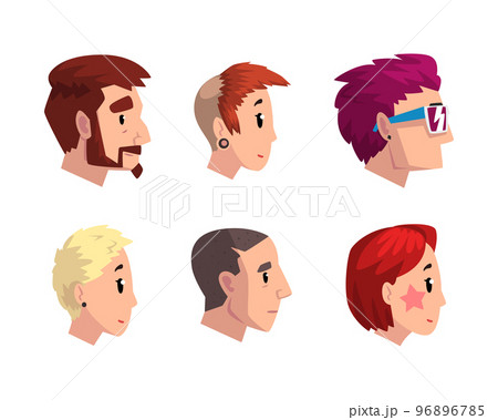 Profile Portrait or Head of Man and Woman Character with Modern Hipster Hairstyle Vector Set Profile Portrait or Head of Man and Woman Character with Modern Hipster Hairstyle Vector Set 96896785
