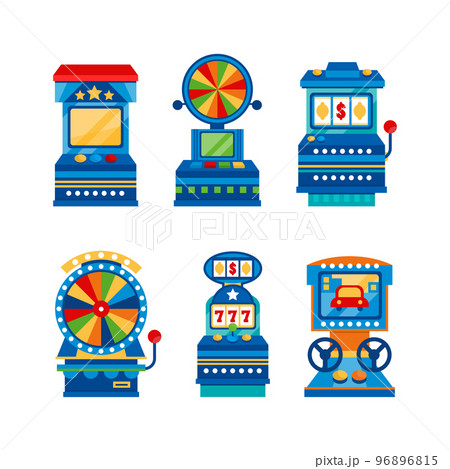 Slot Arcade Gambling Machine with Lever and Button Vector Set Slot Arcade Gambling Machine with Lever and Button Vector Set 96896815