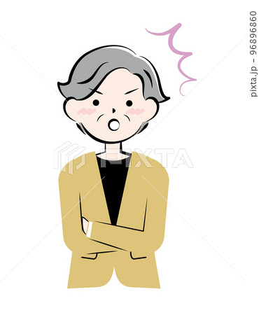 怒っているスーツ姿のシニア女性	 96896860
