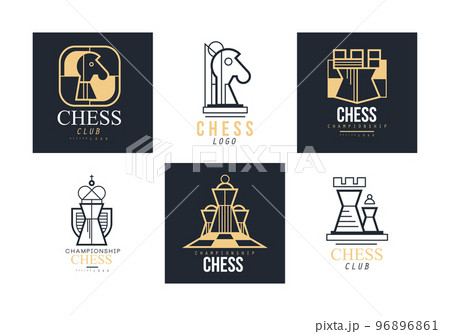 Chess Club Logo Design with Pieces on Game Board Vector Set 96896861