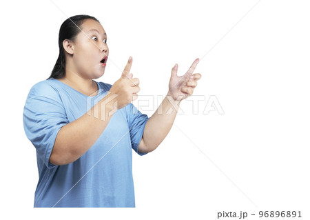 Asian fat overweight woman with a shocked expression Asian fat overweight woman with a shocked expression 96896891