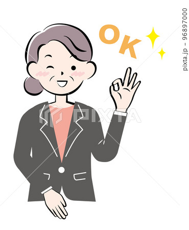 OKサインを出すスーツ姿のシニア女性 OKサインを出すスーツ姿のシニア女性 96897000