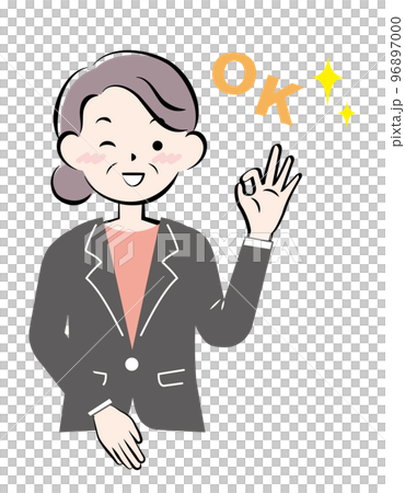 OKサインを出すスーツ姿のシニア女性 OKサインを出すスーツ姿のシニア女性 96897000