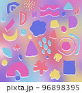 abstract hand drawn pattern with a set of objects in bright colors on gradient background. . Spots, lines and dots. print for textile or cover 96898395