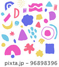 abstract hand drawn pattern with a set of objects in bright colors. Spots, lines and dots. print for textile or cover. 96898396