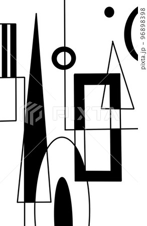 black and white graphic geometric print pattern, triangles, lines and round shapes. abstract illustration, vertical size. template for design black and white graphic geometric print pattern, triangles, lines and round shapes. abstract illustration, vertical size. template for design 96898398