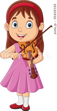 Cartoon little girl playing a violin 96898588