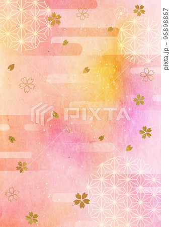 金箔和柄_ピンク和紙背景-縦1517 96898867