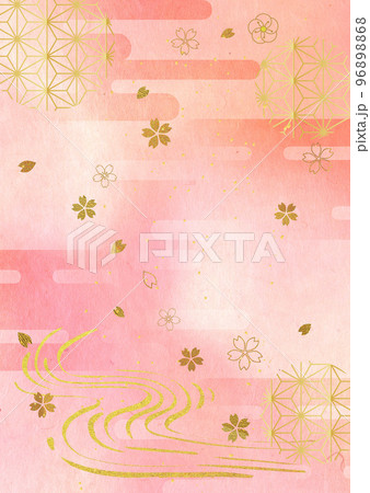 金箔和柄_ピンク和紙背景-縦1516 96898868