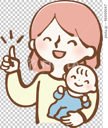 Illustration of a housewife and a baby pointing a finger 96899047