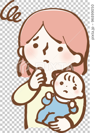 Illustration of a housewife and a baby with a troubled face Illustration of a housewife and a baby with a troubled face 96899050