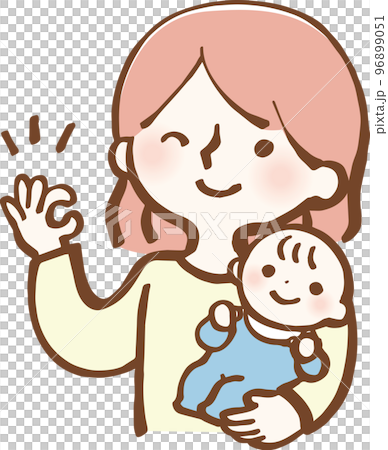Illustration of housewife and baby giving OK sign 96899051