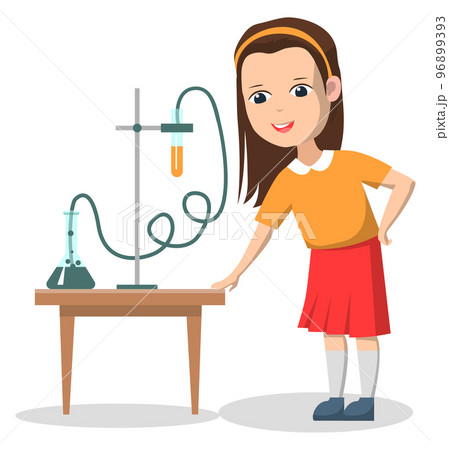 Girl in Science Club Doing Experiment with Liquid 96899393