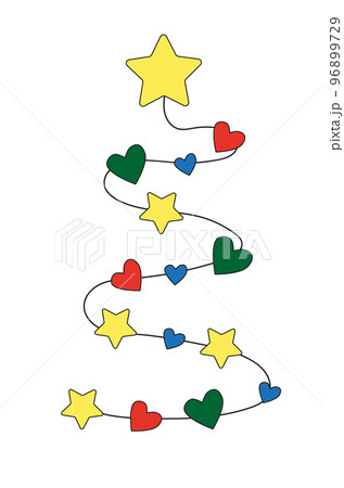 Christmas Tree Abstract Icon. Christmas tree with toys in the form of colorful hearts and stars. 96899729