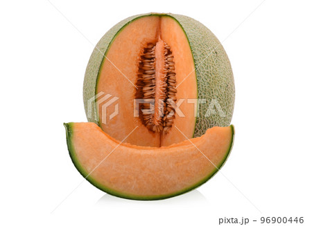 cantaloupe melon slices isolated on white 96900446