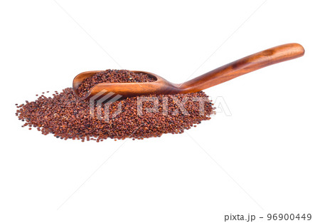 red quinoa seeds in wooden spoon isolated on white background. 96900449