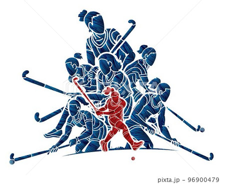 Field Hockey Sport Team Female Players Action Together Cartoon Graphic Vector Field Hockey Sport Team Female Players Action Together Cartoon Graphic Vector 96900479