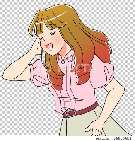 Illustration of a young woman with a proud semi-long perm Illustration of a young woman with a proud semi-long perm 96900691