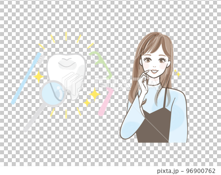 清潔牙齒和牙齒預防的女性插圖素材 96900762