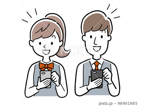 ベクターイラスト素材:スマホを使う学生の男女 ベクターイラスト素材:スマホを使う学生の男女 96901665