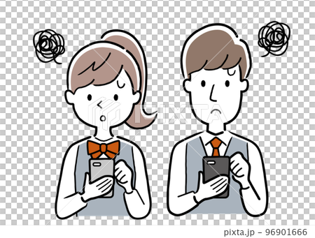 Vector illustration material: Male and female students who use smartphones, troubled 96901666