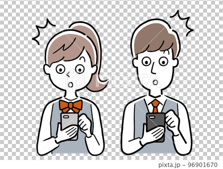Vector illustration material: Male and female students using smartphones, surprised 96901670