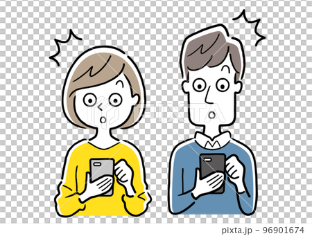 Vector illustration material: Young men and women using smartphones, surprised 96901674