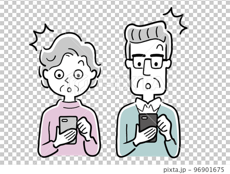 Vector illustration material: Senior men and women using smartphones, surprised 96901675
