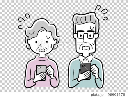 Vector illustration material: Senior men and women using smartphones, panicking 96901676