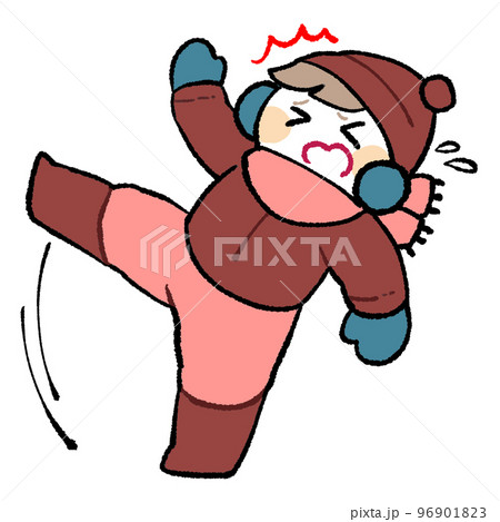 雪道で滑って転びそうになる人 96901823