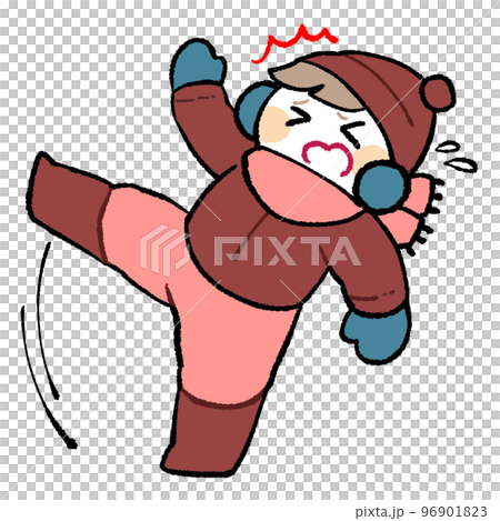 雪道で滑って転びそうになる人 96901823