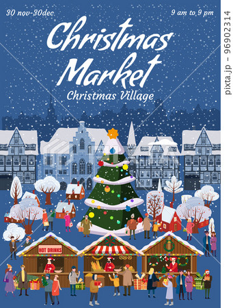 Poster Christmas market template. Xmas fair card with decorated Christmas tree Poster Christmas market template. Xmas fair card with decorated Christmas tree 96902314