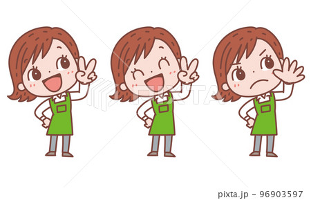 ピースサインをする女性_表情バリエーションセット 96903597