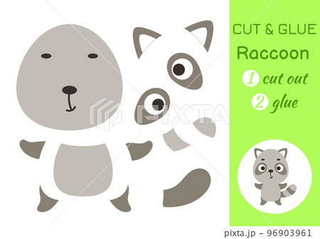 Cut and glue paper little raccoon. Kids crafts activity page. Educational game for preschool children. DIY worksheet. Kids art game and activities jigsaw. Vector stock illustration 96903961