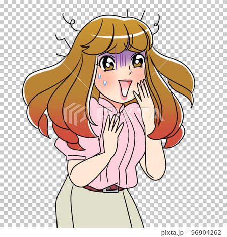 Illustration of a young woman with a semi-long perm who is surprised, upset and in trouble Illustration of a young woman with a semi-long perm who is surprised, upset and in trouble 96904262
