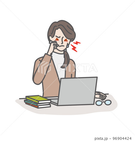 目が乾いて痒くなったドライアイの若い女性 96904424