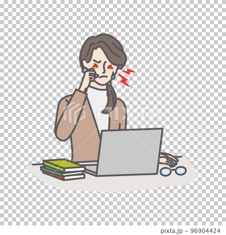 目が乾いて痒くなったドライアイの若い女性 96904424