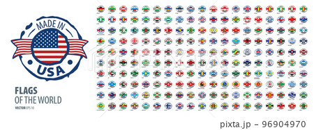 A set of vector icons with flags of countries and with the inscription made in 96904970