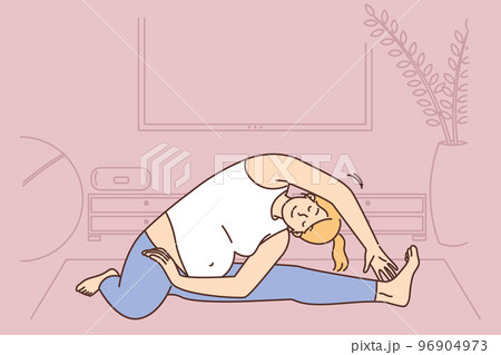 Pregnant woman practice yoga at home Pregnant woman practice yoga at home 96904973