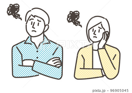 腕組みして悩む、考える、困る若い男女(夫婦)【ベクターイラスト素材】 腕組みして悩む、考える、困る若い男女(夫婦)【ベクターイラスト素材】 96905045