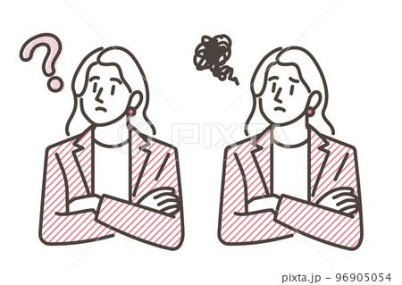 腕組みして悩む、考える、困る女性ビジネスパーソン【ベクターイラスト素材】 96905054