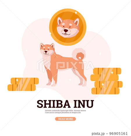 Squared banner with shiba inu Japan dog and coins flat style Squared banner with shiba inu Japan dog and coins flat style 96905161