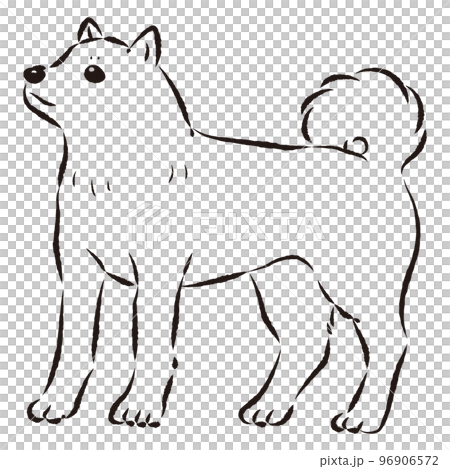 犬の線画 手描き シンプルでかわいい柴犬 手描き線画ベクターイラスト（白黒）の