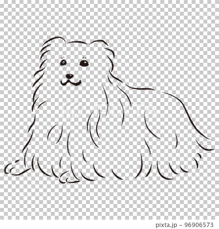 簡單可愛的設得蘭群島牧羊犬手繪線描矢量圖（黑白） 96906573